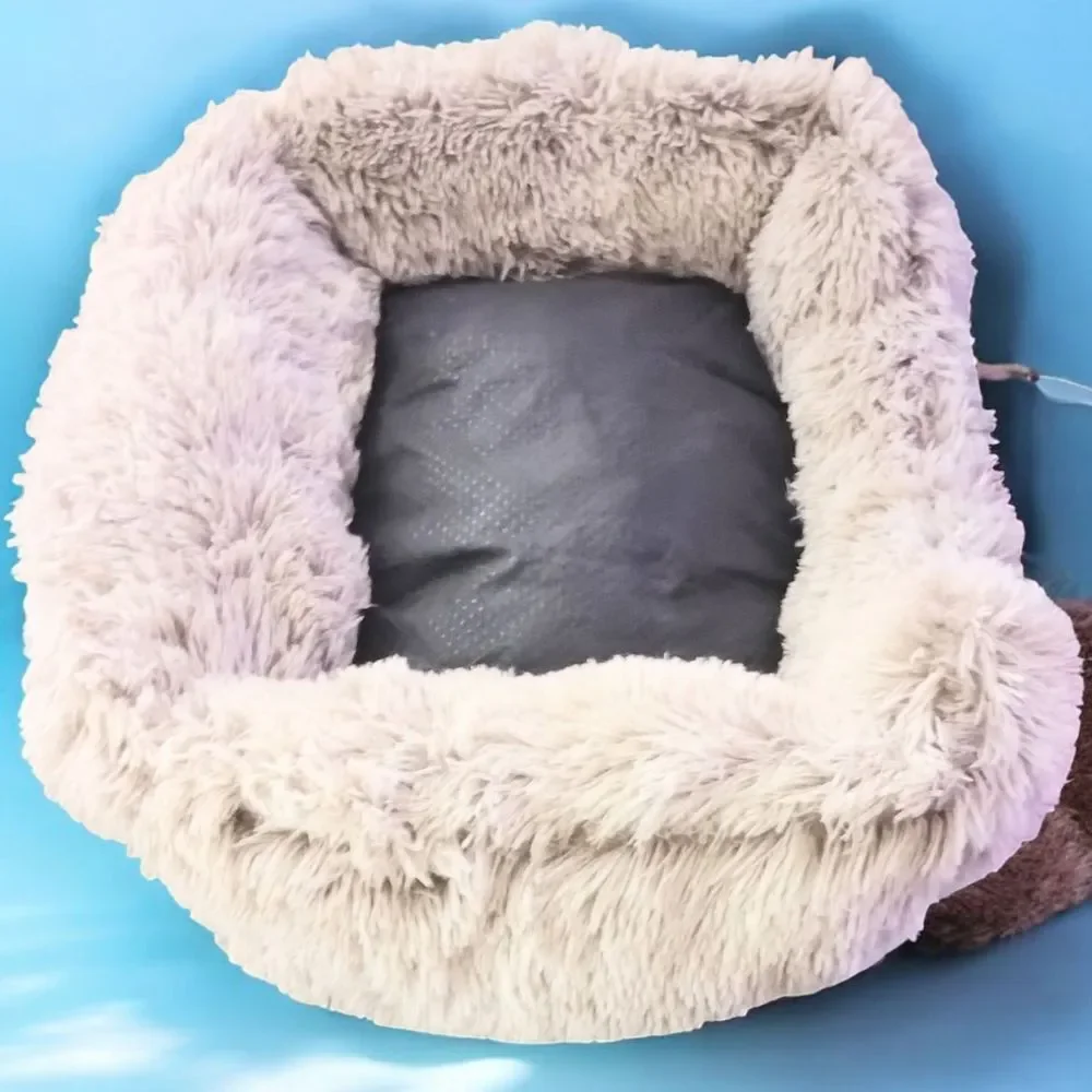 PET CENTRAL LUSCIOUS FAUX FUR PET BED Dk Gray/Light Gray